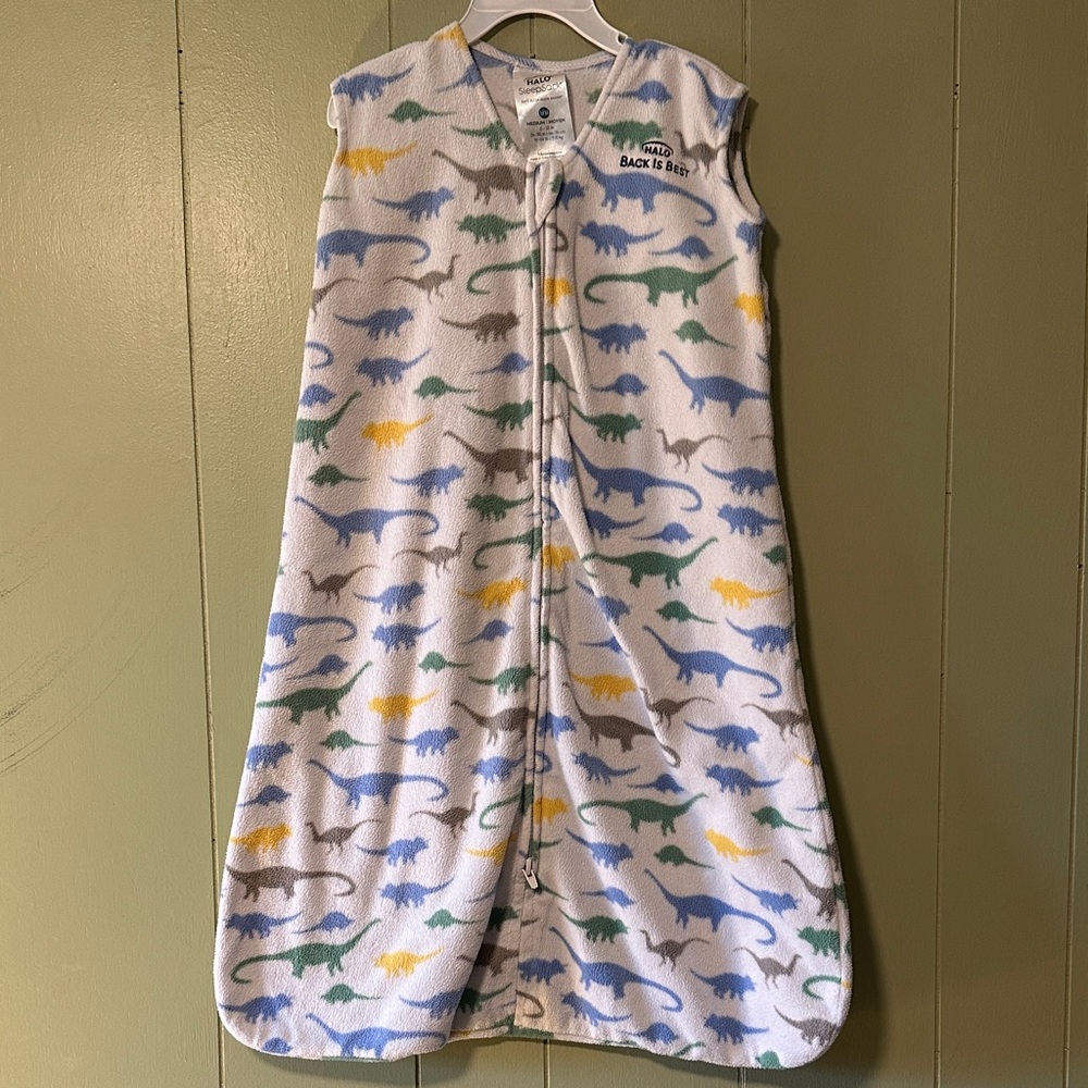 Halo Fleece Sleepsack with Blue, Green, Yellow & Gray Dinosaur Print